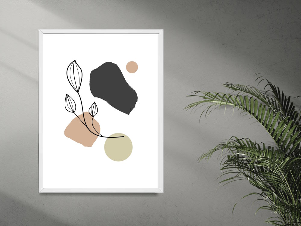 Abstract Flower and Shapes Printed Poster in Black or White Timber Frame