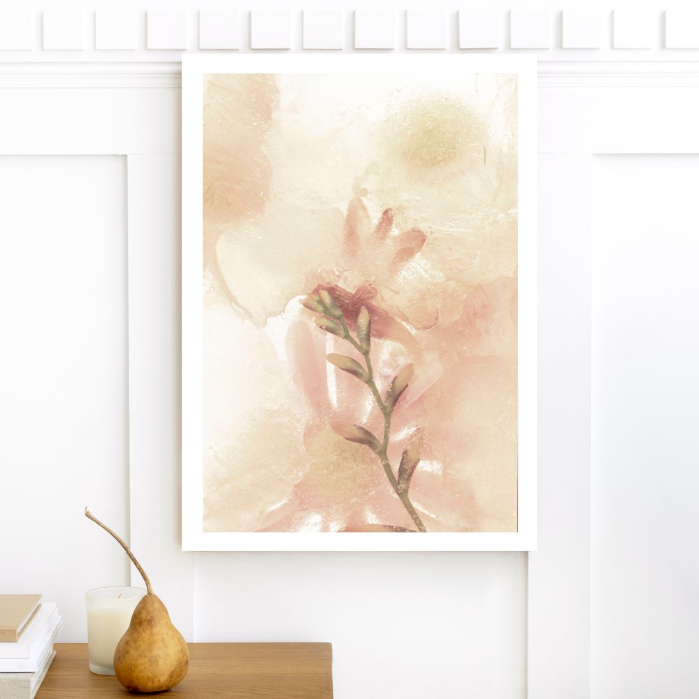 Beige Anemone Flower Printed Poster in Timber Frame for Master Bedroom
