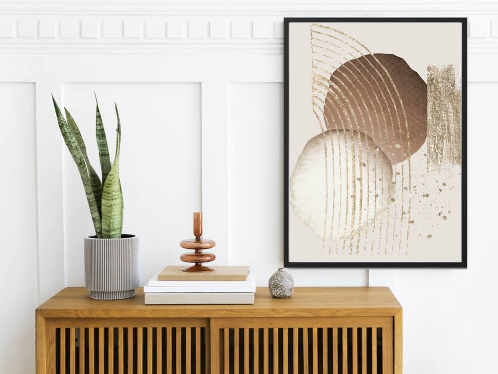 Colliding Moons in Gold Unique Wall Art Framed Poster