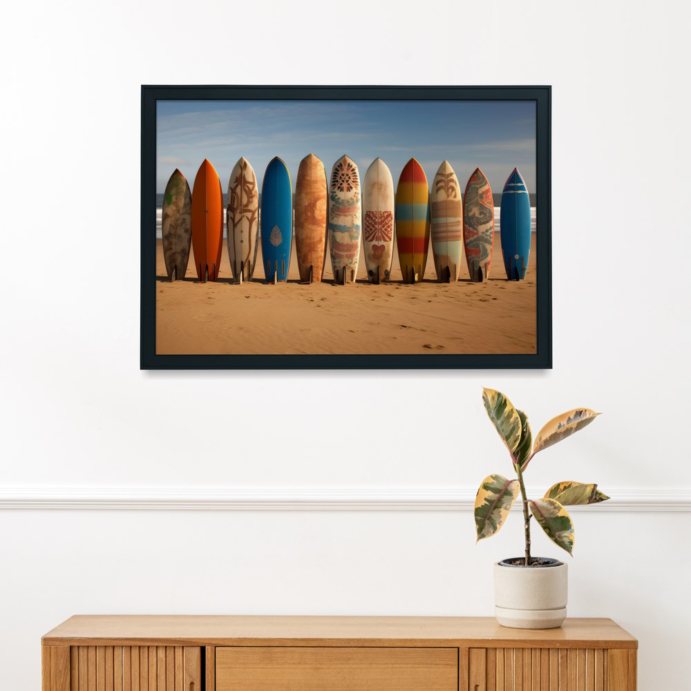 Surfboards Meeting on the Beach Framed Wall Art