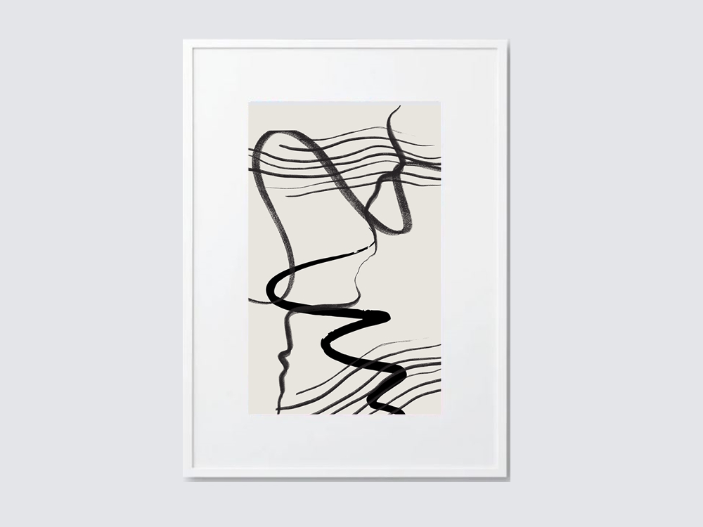 Beige and Black Abstract Framed Printed Poster