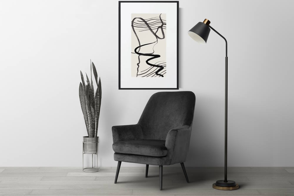 Beige and Black Lined Abstract Framed Printed Poster