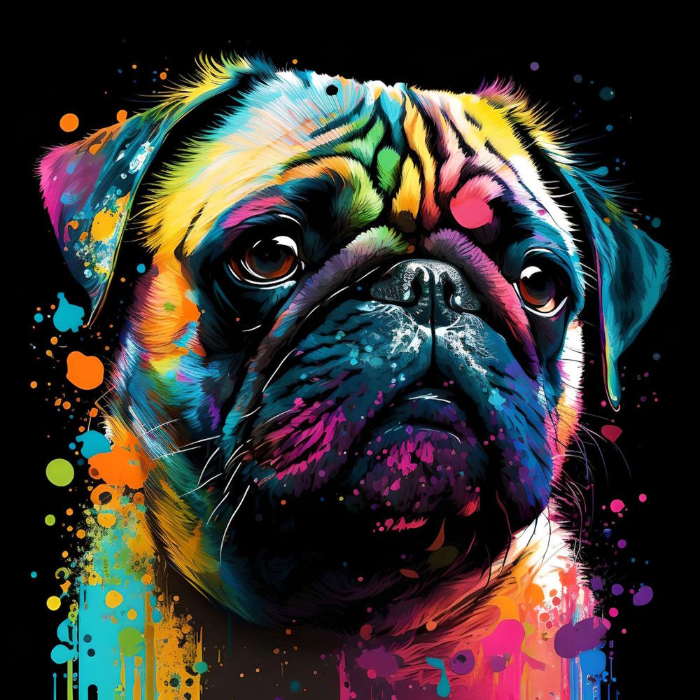 Pug Puppy in Colourful Field Setting Contemporary Digital Wall Art for kids room