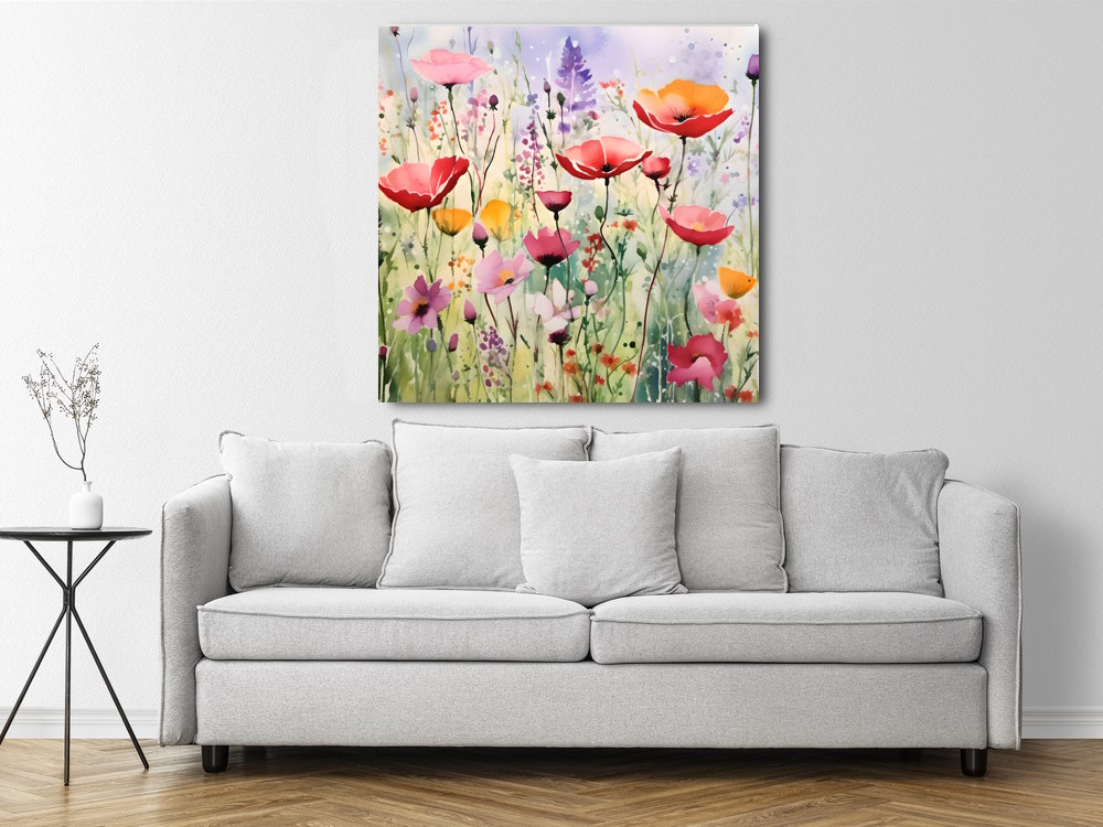 Colourful Flora of Spring flowers Watercolour Style Canvas Wall Art Prints