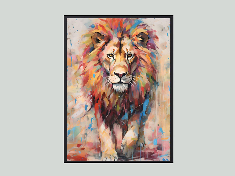 Lion Wall Art Poster Print on Colourful Background