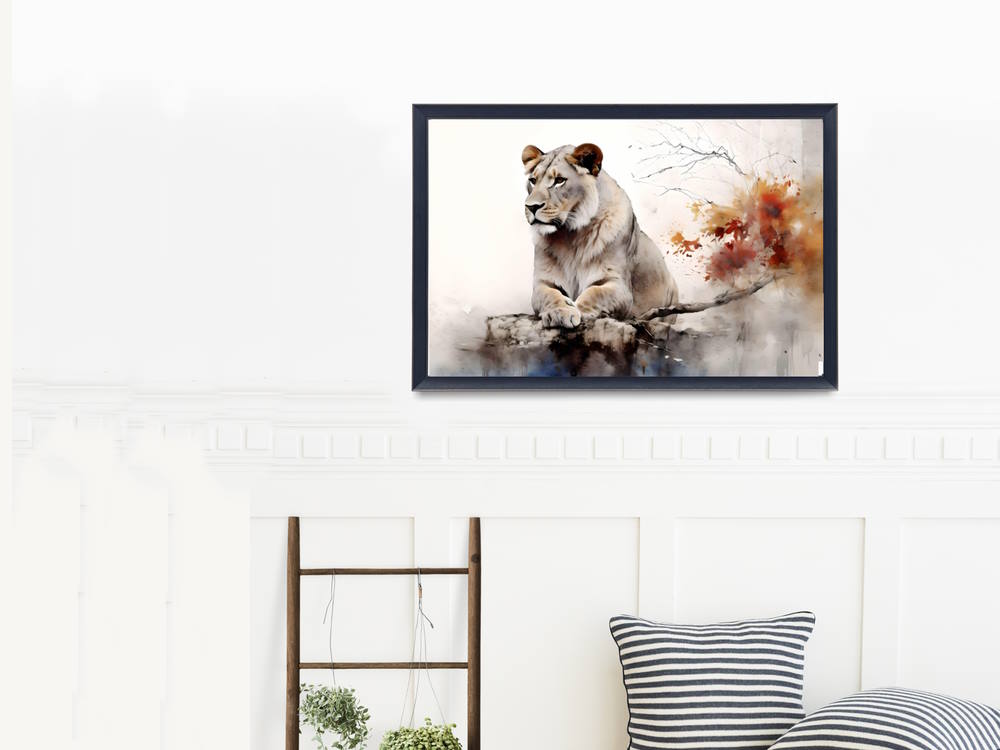 Lioness Wall Art Poster Print on Watercolour Background4