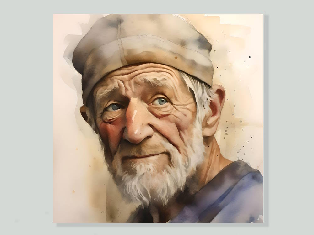 Old Man in Watercolour Canvas Wall Art Print