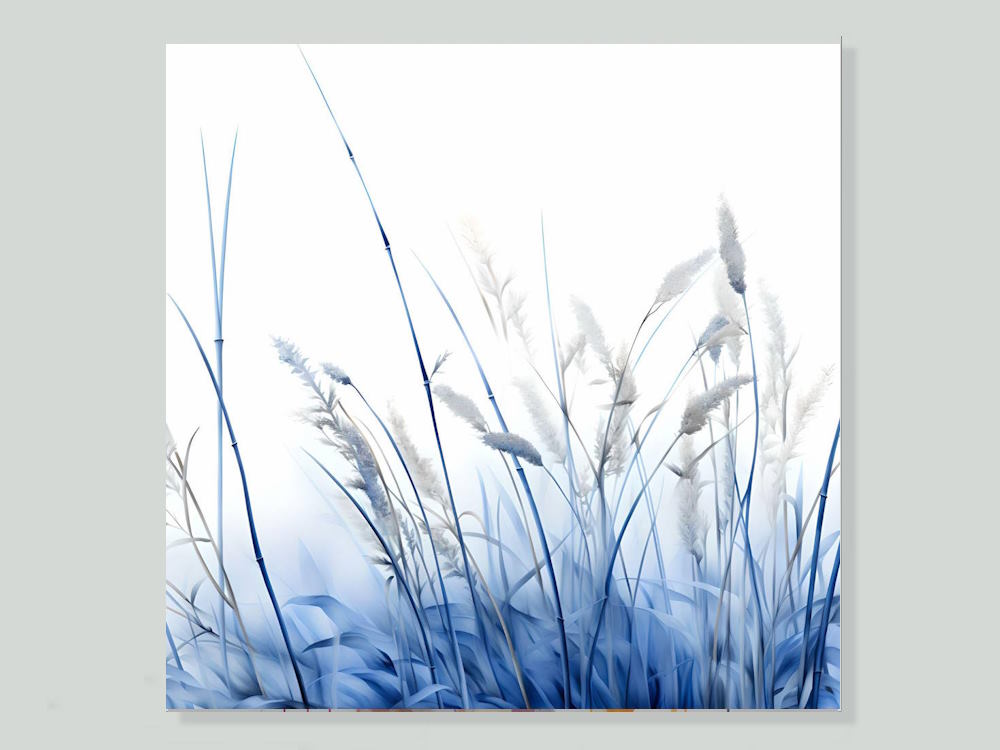 blue reeds on white background printed canvas wall art1