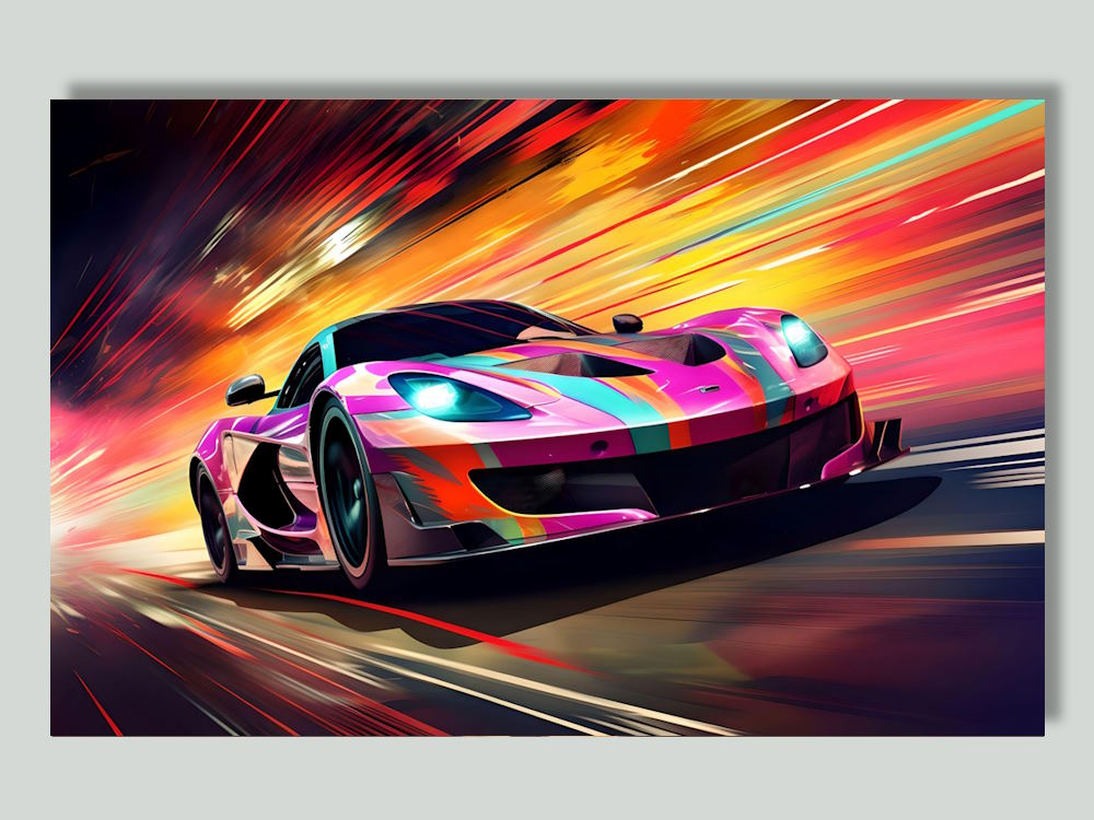 Colourful Sports Car on Printed Canvas Wall Art