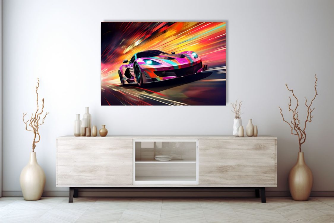 Colourful Sports Car on Printed Canvas Wall Art
