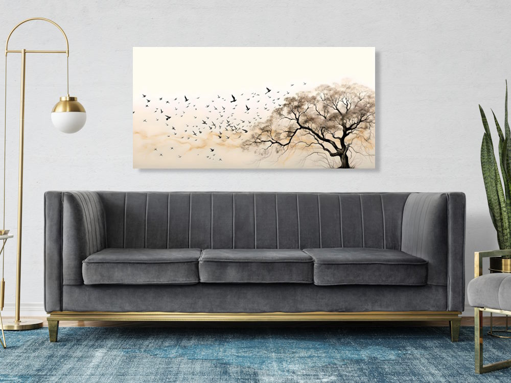 Tree with Flock of Birds Printed Canvas Wall Art