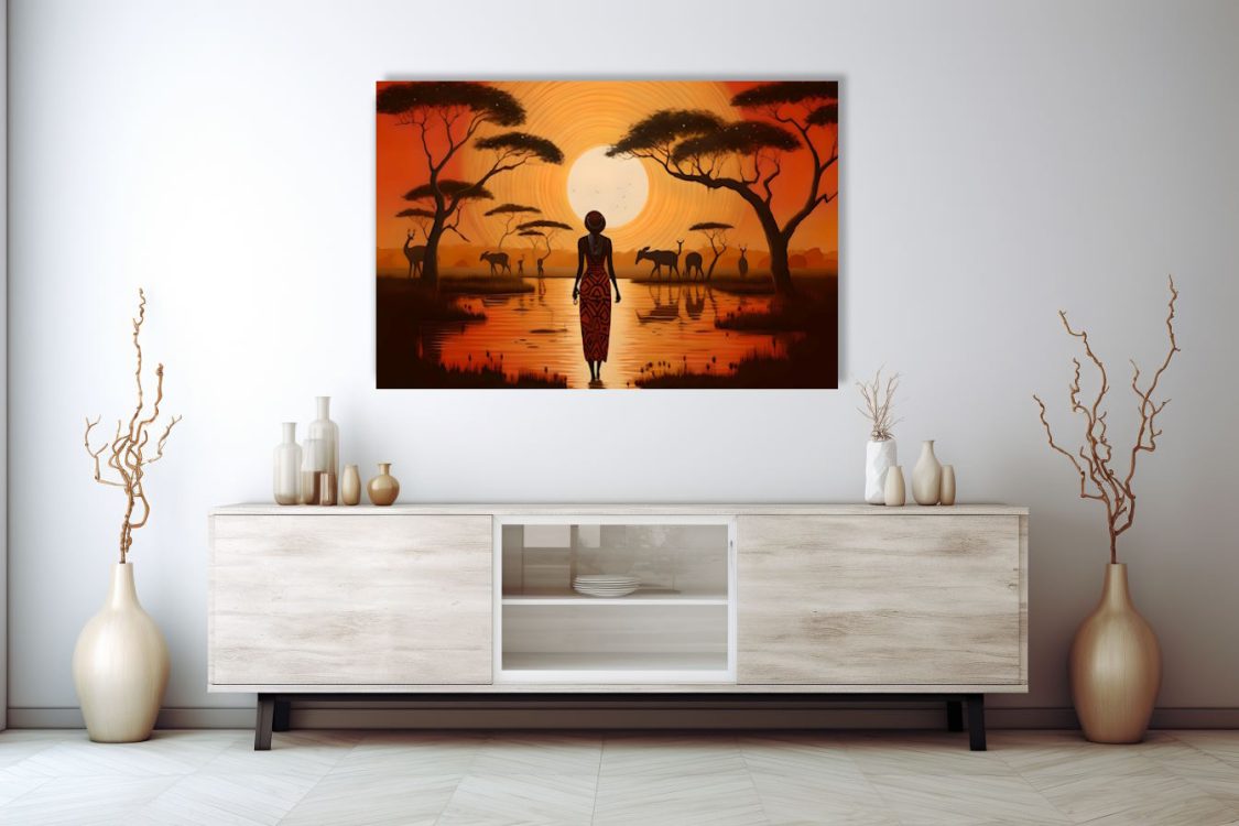 Woman Standing Under the African Sun Printed Canvas Wall Art