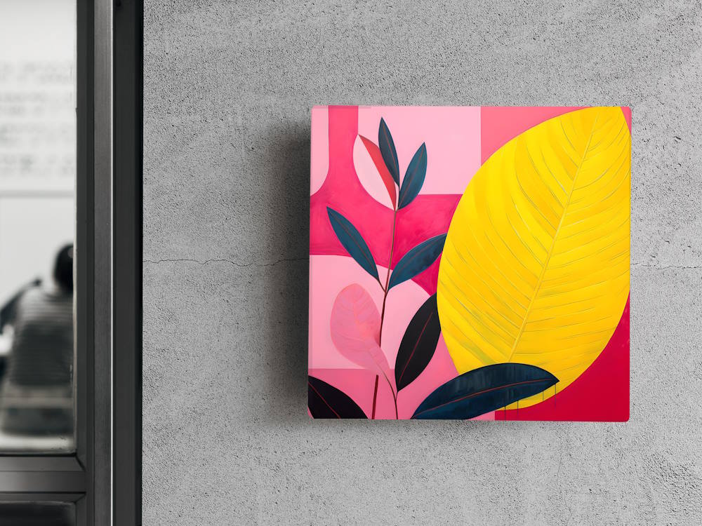 Yellow Leaf on Pink Abstract Background Canvas Wall Art